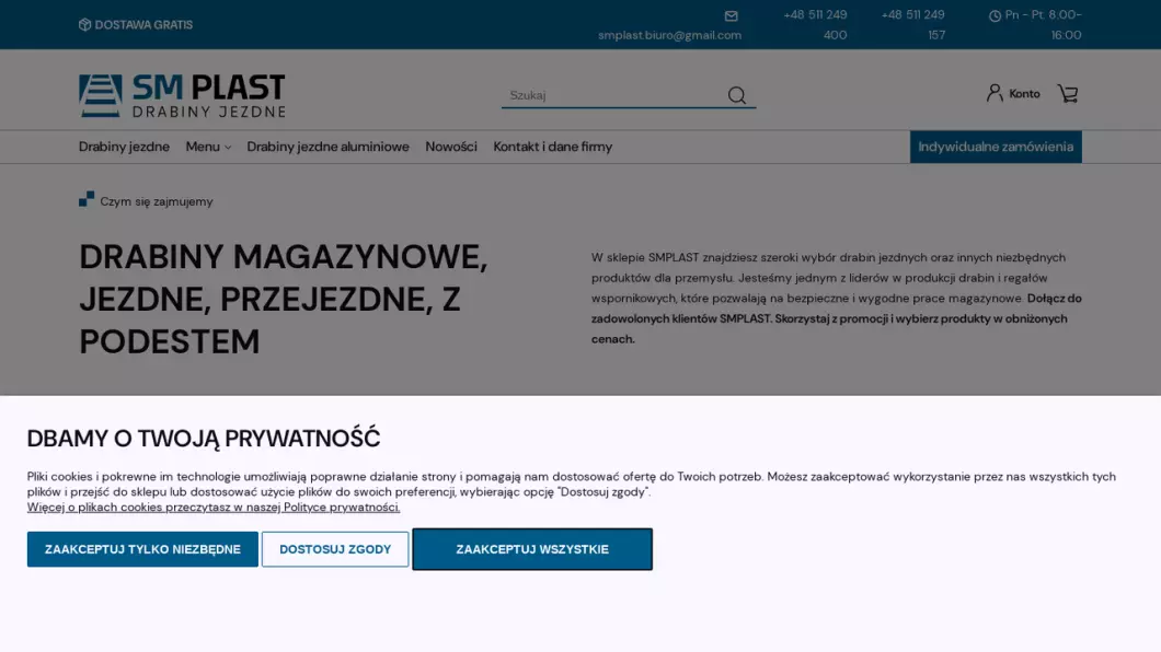 Drabiny magazynowe, jezdne | Sklep internetowy Smplast - zrzut ekranu